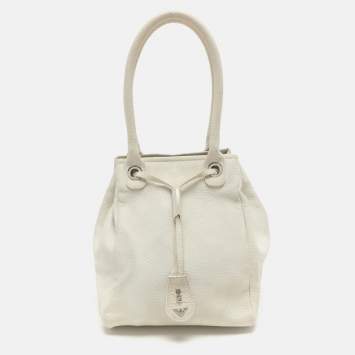 Pre Owned Emporio Armani Cream Leather Drawstring Tote