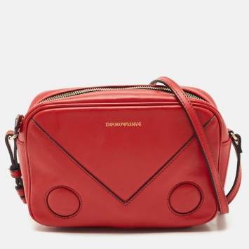 Pre Owned Emporio Armani Red Leather Camera Crossbody Bag
