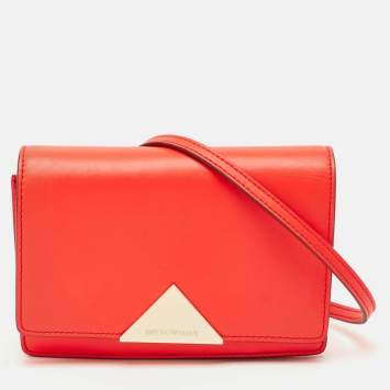 Emporio Armani Bright Red Leather Flap Shoulder Bag