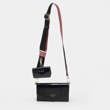 Pre Owned Emporio Armani Black Patent Leather Envelope Flap Crossbody Bag