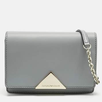 Pre Owned Emporio Armani Light Blue Leather Astrid Chain Crossbody Bag