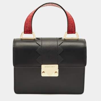 مملوكة مسبقًا حقيبة إمبوريو أرماني مقبض علوي جلد ونقش التمساح ومعدن أسود/أحمر