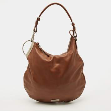 Pre Owned Emporio Armani Logo Brown Leather Hobo