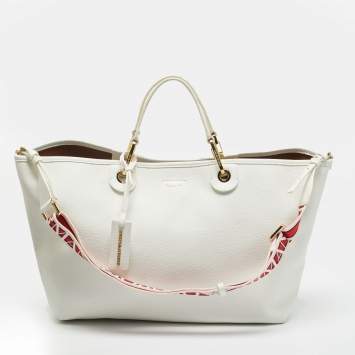 مملوكة مسبقًا Emporio Armani MyEA Medium White Faux Leather Shopper Tote