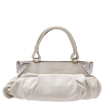 Pre Owned Emporio Armani Cream Leather Satchel