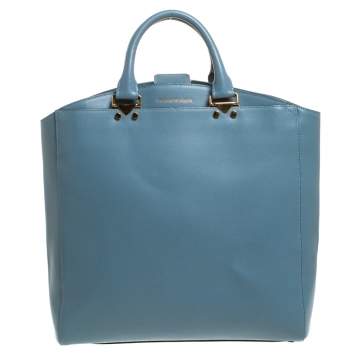 Pre Owned Emporio Armani Light Blue Leather Shopper Tote