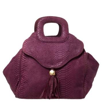 Pre Owned Emporio Armani Burgundy Snakeskin Effect Leather Satchel