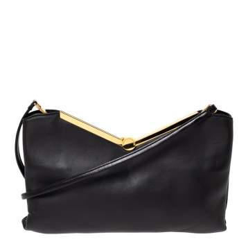 Pre Owned Emporio Armani Black Leather Frame Shoulder Bag