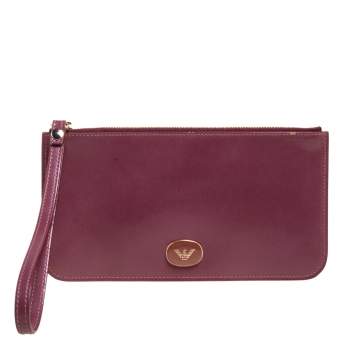 Pre Owned Emporio Armani Burgundy Patent Leather Wristlet Clutch
