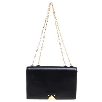 Pre Owned Emporio Armani Black Leather Flap Shoulder Bag
