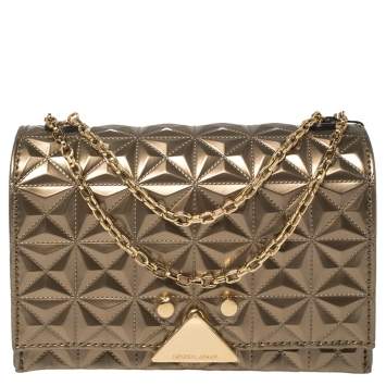 Pre Owned Emporio Armani Metallic Bronze Quilted Patent Leather Flap Chain Shoulder Bag