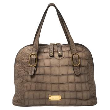 Pre Owned Emporio Armani Taupe Croc Embossed Leather Dome Satchel
