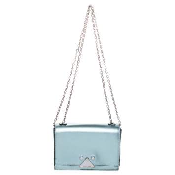 Pre Owned Emporio Armani Metallic Mint Green Leather Chain Shoulder Bag