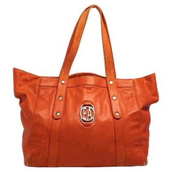 Pre Owned Emporio Armani Orange Leather Tote