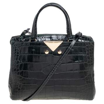 Pre Owned Emporio Armani Green Crocodile Embossed Leather Satchel 