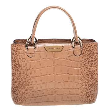 Pre Owned Emporio Armani Brown Croc Embossed Leather Tote