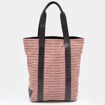 مملوكة مسبقًا Emporio Armani Old Rose/Dark Brown Logo Print Canvas And Leather Tote
