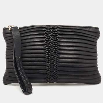 Pre Owned Emporio Armani Black Leather Wrist Clutch
