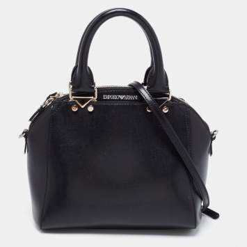 مملوكة مسبقًا Emporio Armani Black Leather Logo Satchel 