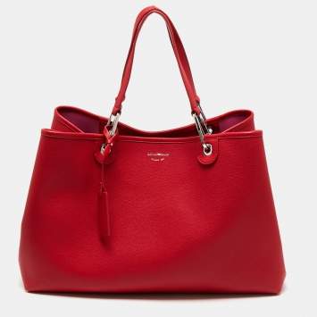 مملوكة مسبقًا Emporio Armani Red Leather Large MyEA Shopper Tote