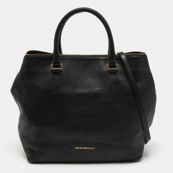 مملوكة مسبقًا Emporio Armani Black Leather Top Zip Tote