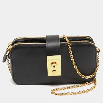 Pre Owned Emporio Armani Black Leather Double Zip Chain Bag