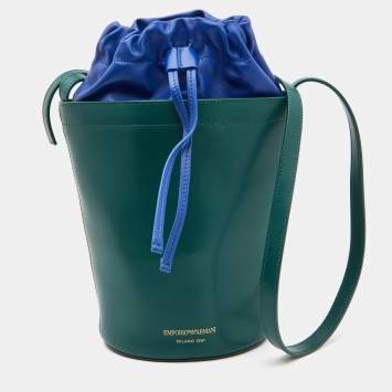 Pre Owned Emporio Armani Green Leather Bucket Bag