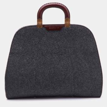 Pre Owned Emporio Armani Grey/Brown Wool and Leather Satchel