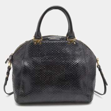 Pre Owned  Emporio Armani Black Python Embossed Leather Dome Satchel