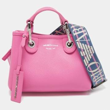 Pre Owned Emporio Armani Pink/Blue Leather Small MyEA Tote
