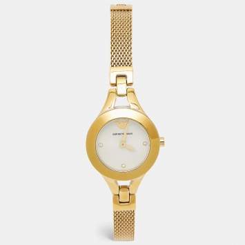 Pre Owned Emporio Armani Champagne Gold Tone Stainless Steel Classic AR7363 Women's Wristwatch 26 mm