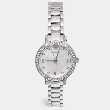 Pre Owned Emporio Armani AR11484 Mother Of Pearl Stainless Steel Women's Wristwatch 32 mm