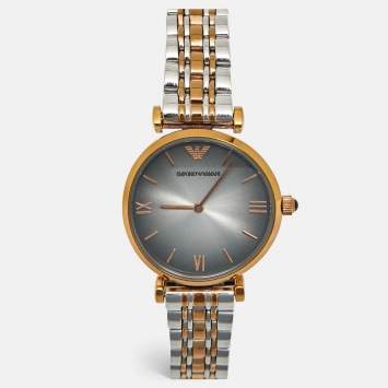 Pre Owned Emporio Armani AR1725 Vignette Grey Two-Tone Stainless Steel Women's Wristwatch 32 mm