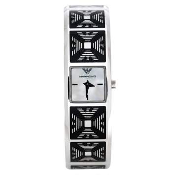 Pre Owned Emporio Armani White Mother Of Pearl Stainless Steel AR5745 Women's Wristwatch 18 mm