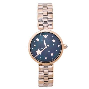 Pre Owned Emporio Armani  Black Mother Of Pearl Rose Gold Tone Stainless Steel Arianna AR11197 Women's Wristwatch 32 mm