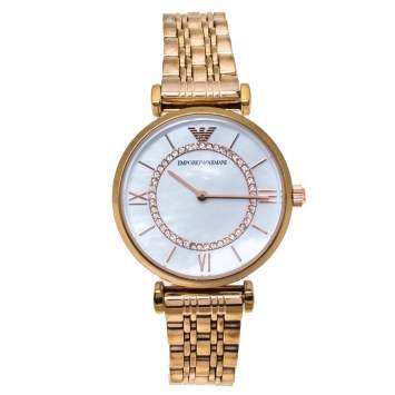 Pre Owned  Emporio Armani Mother Of Pearl Rose Gold Tone Stainless Steel Classic AR1909 Women's Wristwatch 32 mm