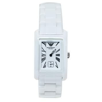 Pre Owned Emporio Armani White Ceramic Stainless Steel AR1409 Women's Wristwatch 25 mm