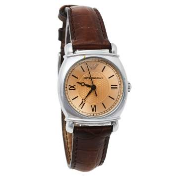 Pre Owned Emporio Armani Brown Stainless Steel & Leather AR0277 Women's Wristwatch 29 mm