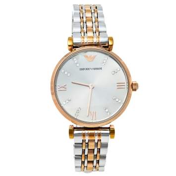 Pre Owned Emporio Armani Grey Two-Tone Stainless Steel Classic AR1840 Women's Wristwatch 32 mm