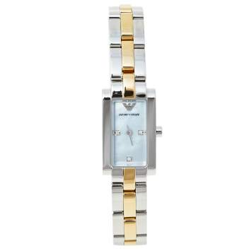 Pre Owned Emporio Armani Blue Mother Of Pearl Stainless Steel AR3109 Women's Wristwatch 16 mm