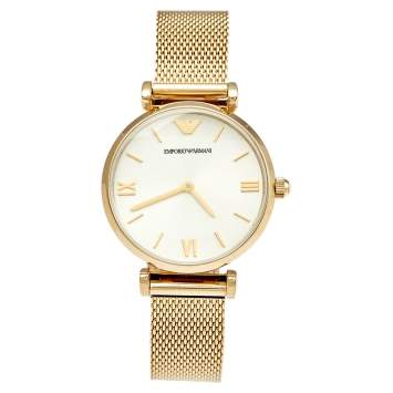 Pre Owned Emporio Armani Champagne Gold Plated Stainless Steel AR-1957 Women's Wristwatch 32 mm