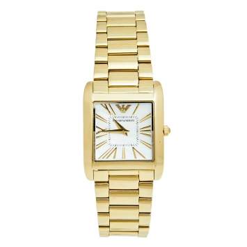 Pre Owned Emporio Armani Mother of Pearl Yellow Gold Plated Stainless Steel AR2052 Women's Wristwatch 27 mm