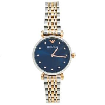 Pre Owned Emporio Armani Blue Two Tone Stainless Steel AR11092 Women's Wristwatch 32 mm
