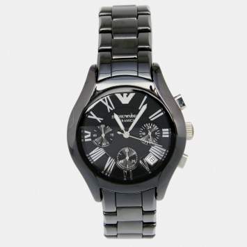 Pre Owned Emporio Armani Black Ceramic Stainless Steel AR1401 Women's Wristwatch 38 mm