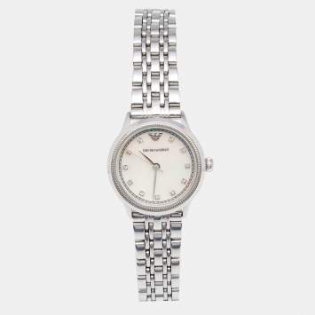 Pre Owned Emporio Armani Mother Of Pearl Stainless Steel Classic AR1803 Women's Wristwatch 26 mm