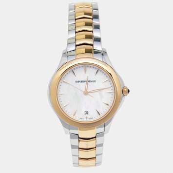 Pre Owned Emporio Armani Mother of Pearl Two Tone Stainless Steel Esedra ARS8503 Women's Wristwatch 35 mm