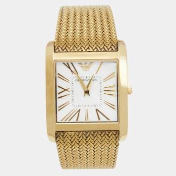 Pre Owned Emporio Armani Mother of Pearl Gold Plated Stainless Steel AR2016 Unisex Wristwatch 31 mm