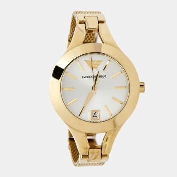 Pre Owned Emporio Armani Silver Gold Plated Stainless Steel Chiara AR7399 Women's Wristwatch 34 mm