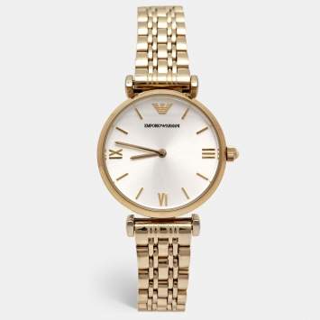 Pre Owned Emporio Armani Silver Gold Plated Stainless Steel Classic AR-1877 Women's Wristwatch 32 mm