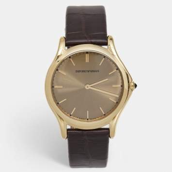 Pre Owned Emporio Armani Champagne Gold Plated Stainless Steel Alligator Classic ARS2004 Unisex Wristwatch 36 mm 